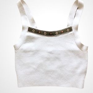 Everlane sweater tank with added vintage trim